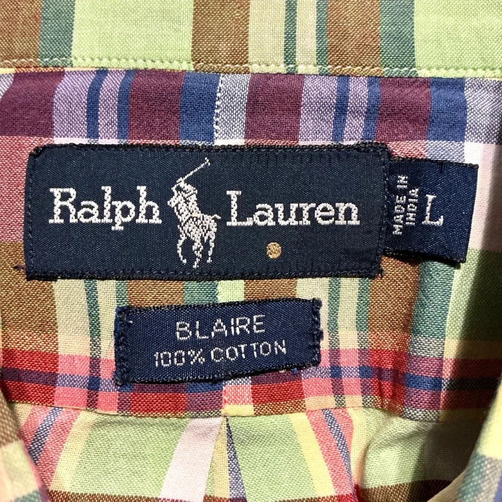 Polo Ralph Lauren Blaire Men's Large‎ Plaid Button Down Shirt Cotton Multi Color